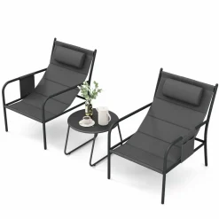 Tangkukla 3 Piece Outdoor Bistro Set, Patio Metal Chair & Coffee Table Set