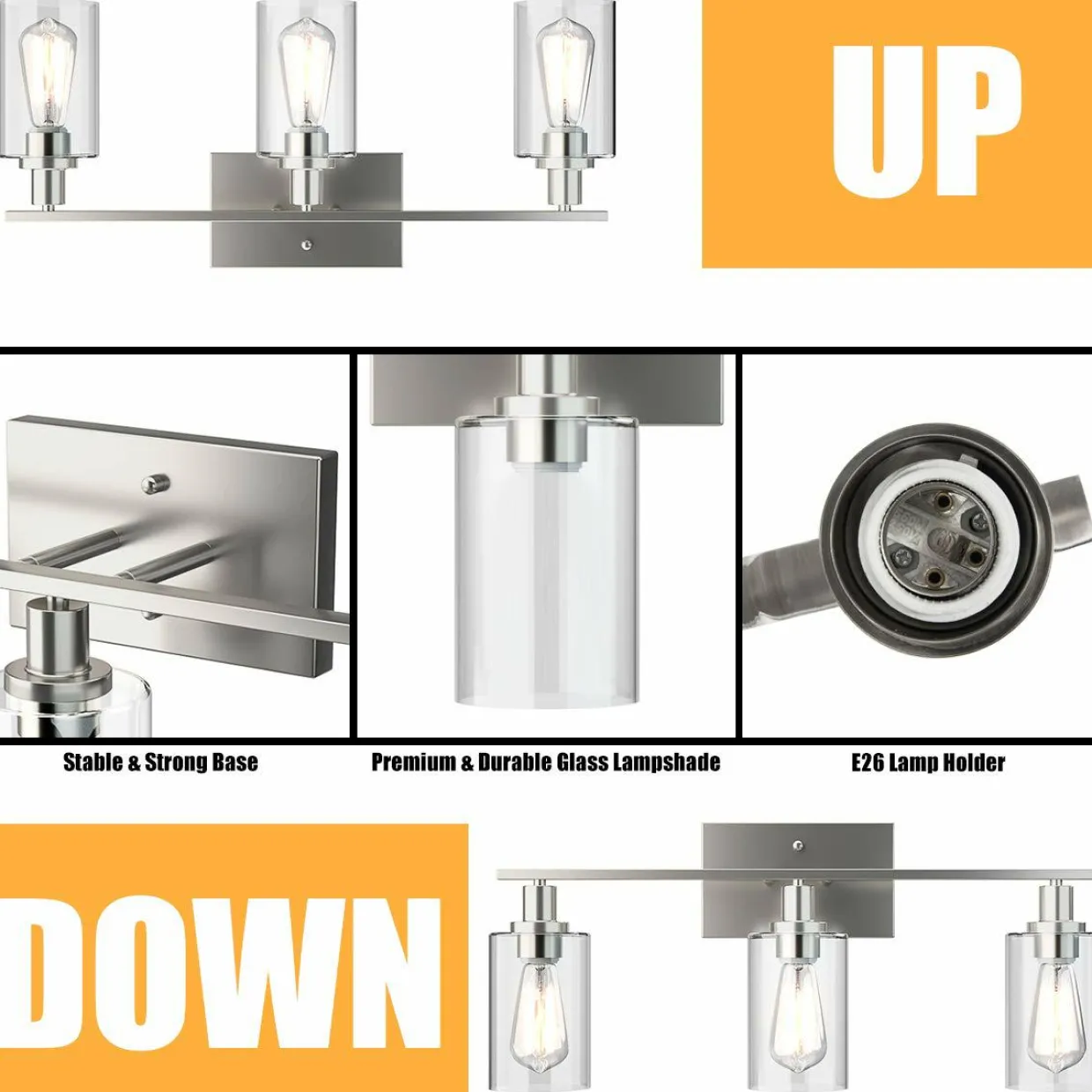 Tangkula 3, 4 Light Wall Lamp, Modern Glass Wall Sconces