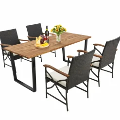 Tangkula 5 /7 PCS Patio Rattan Dining Set, Outdoor Wicker Chair & Dining Table Set