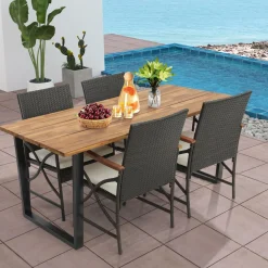 Tangkula 5 /7 PCS Patio Rattan Dining Set, Outdoor Wicker Chair & Dining Table Set