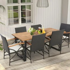 Tangkula 5 /7 PCS Patio Rattan Dining Set, Outdoor Wicker Chair & Dining Table Set