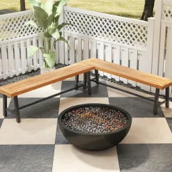 Tangkula 63" Acacia Wood Outdoor Bench, 3-Person Patio Bench with 800 lbs Weight Capacity