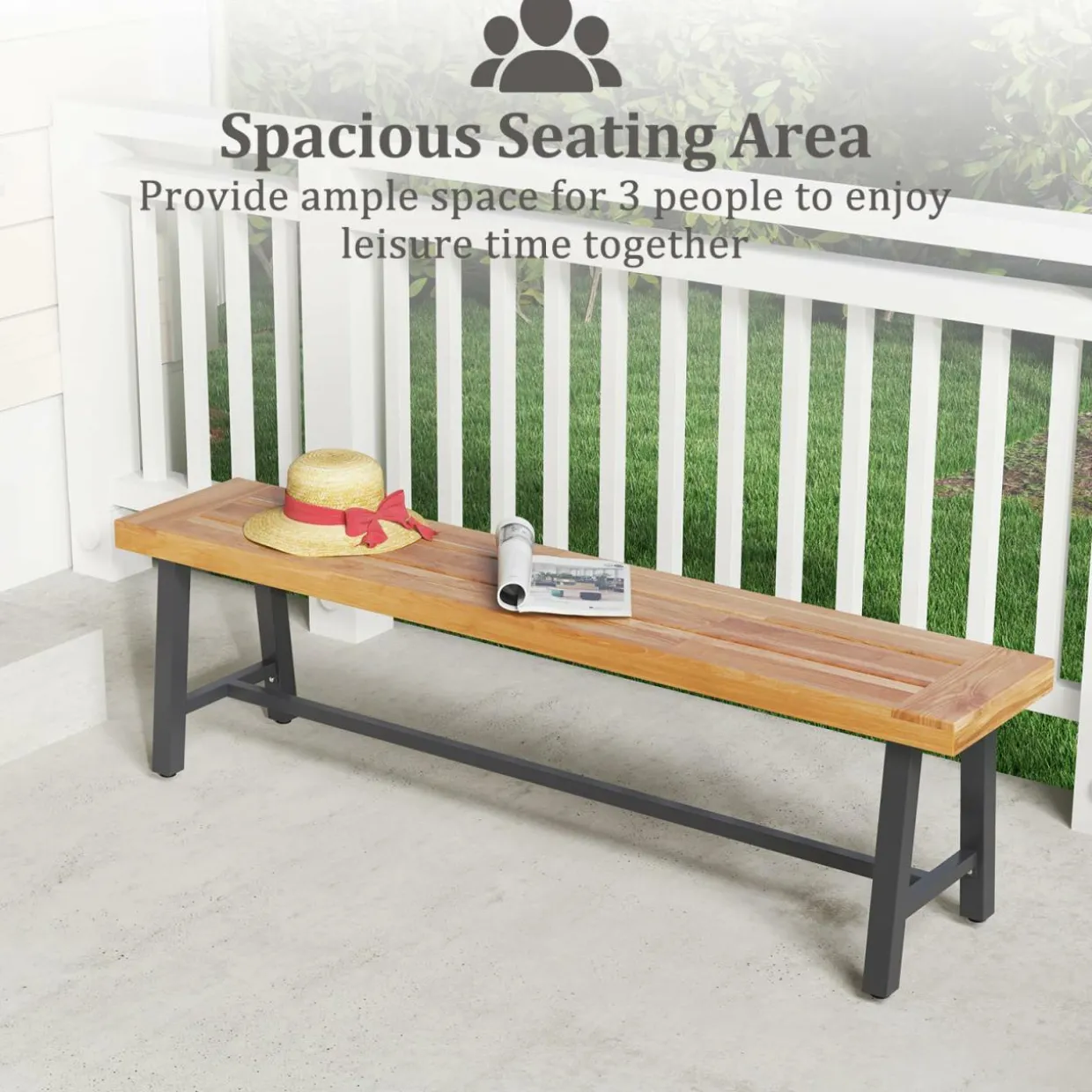 Tangkula 63" Acacia Wood Outdoor Bench, 3-Person Patio Bench with 800 lbs Weight Capacity