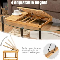 Tangkula 100% Bamboo Laptop Desk with Tilting Top & Drawer