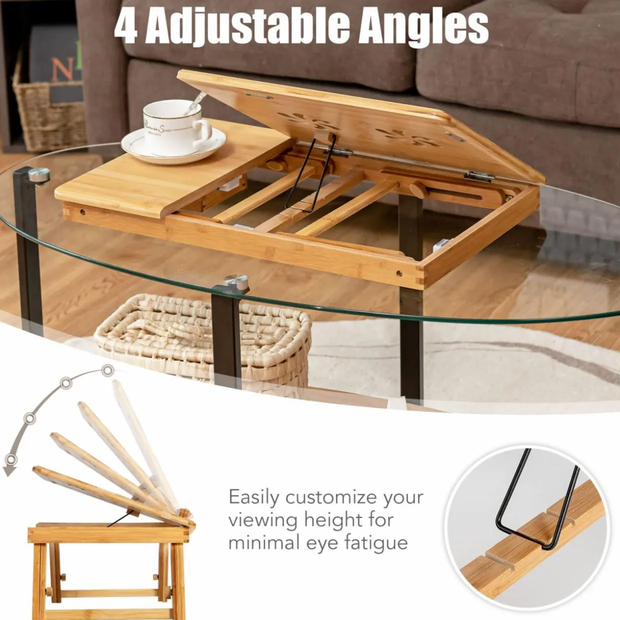 Tangkula 100% Bamboo Laptop Desk with Tilting Top & Drawer