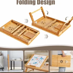 Tangkula 100% Bamboo Laptop Desk with Tilting Top & Drawer