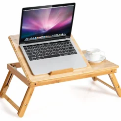 Tangkula 100% Bamboo Laptop Desk with Tilting Top & Drawer