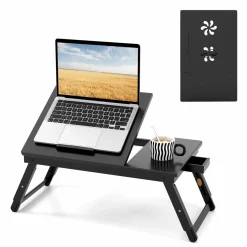 Tangkula 100% Bamboo Laptop Desk with Tilting Top & Drawer