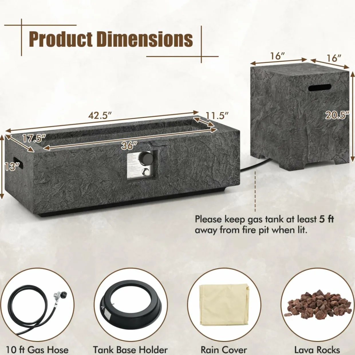 Tangkula 50,000 BTU Fire Pit Table Set, 42.5