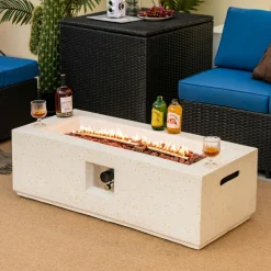 Tangkula 50,000 BTU Outdoor Fire Pit Table, 42" Rectangle Terrazzo Propane Gas Fire Table with Auto-Ignition
