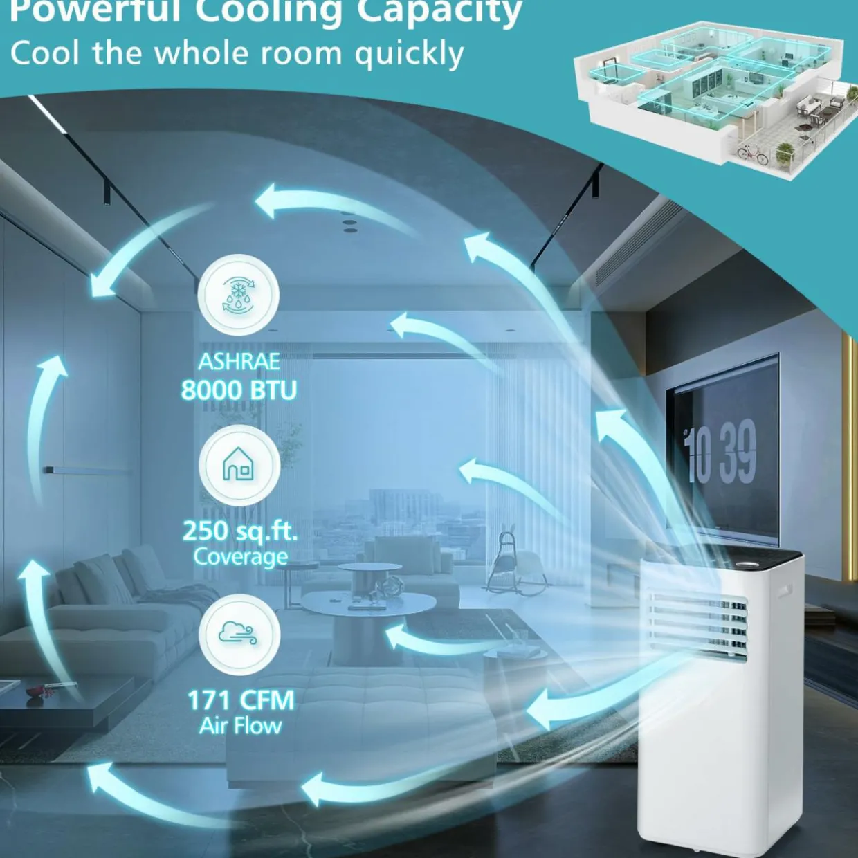 Tangkula 8000 BTU Portable Air Conditioner, with Fan & Dehumidifier Mode