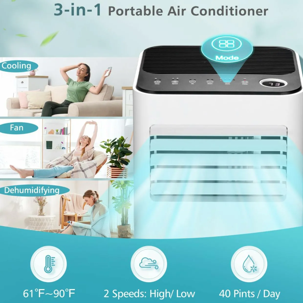 Tangkula 8000 BTU Portable Air Conditioner, with Fan & Dehumidifier Mode