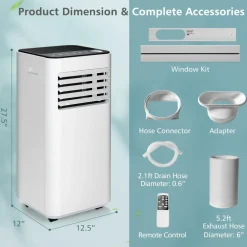 Tangkula 8000 BTU Portable Air Conditioner, with Fan & Dehumidifier Mode