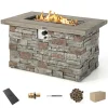 Tangkula 50,000 BTU Propane Fire Pit Table, 43.5 Inch Rectangle Fire Table with Faux Stone Surface