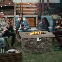 Tangkula 50,000 BTU Propane Fire Pit Table, 43.5 Inch Rectangle Fire Table with Faux Stone Surface