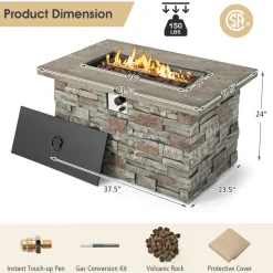 Tangkula 50,000 BTU Propane Fire Pit Table, 43.5 Inch Rectangle Fire Table with Faux Stone Surface