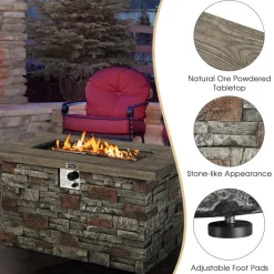 Tangkula 50,000 BTU Propane Fire Pit Table, 43.5 Inch Rectangle Fire Table with Faux Stone Surface