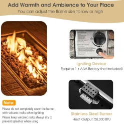 Tangkula 50,000 BTU Propane Fire Pit Table, 43.5 Inch Rectangle Fire Table with Faux Stone Surface