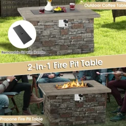 Tangkula 50,000 BTU Propane Fire Pit Table, 43.5 Inch Rectangle Fire Table with Faux Stone Surface