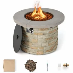 Tangkula 50,000 BTU Propane Gas Fire Pit Table, Patiojoy 36-inch Round Propane Firepit with Removable Lid