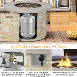 Tangkula 50,000 BTU Propane Gas Fire Pit Table, Patiojoy 36-inch Round Propane Firepit with Removable Lid
