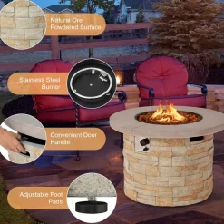 Tangkula 50,000 BTU Propane Gas Fire Pit Table, Patiojoy 36-inch Round Propane Firepit with Removable Lid