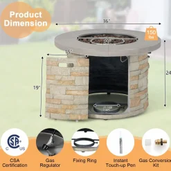 Tangkula 50,000 BTU Propane Gas Fire Pit Table, Patiojoy 36-inch Round Propane Firepit with Removable Lid