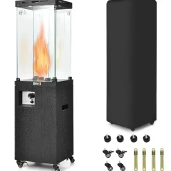 Tangkula 41,000 BTU Propane Patio Heater with Waterproof Cover, Outdoor Heater with Lockable Wheels