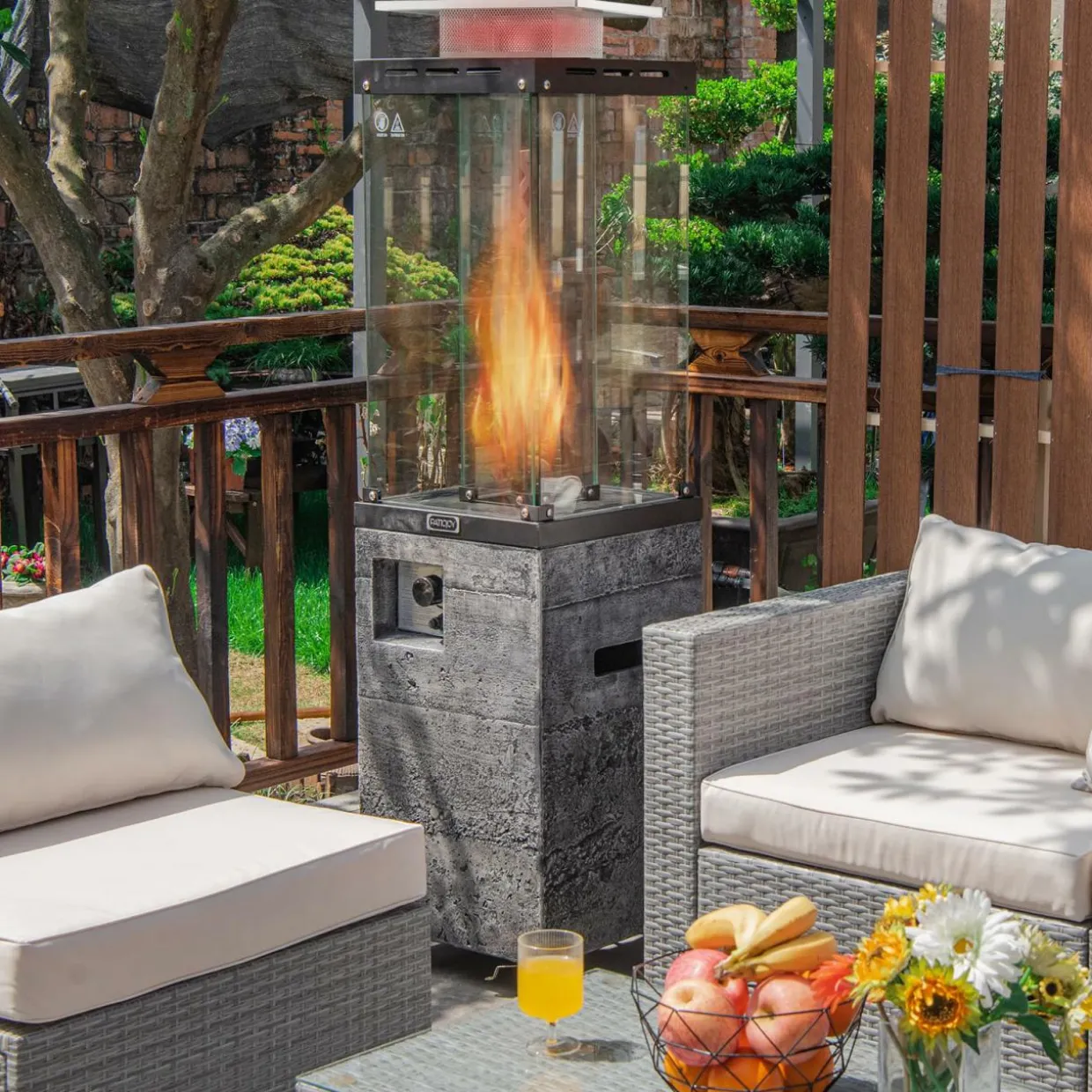 Tangkula 41,000 BTU Propane Patio Heater with Waterproof Cover, Outdoor Heater with Lockable Wheels