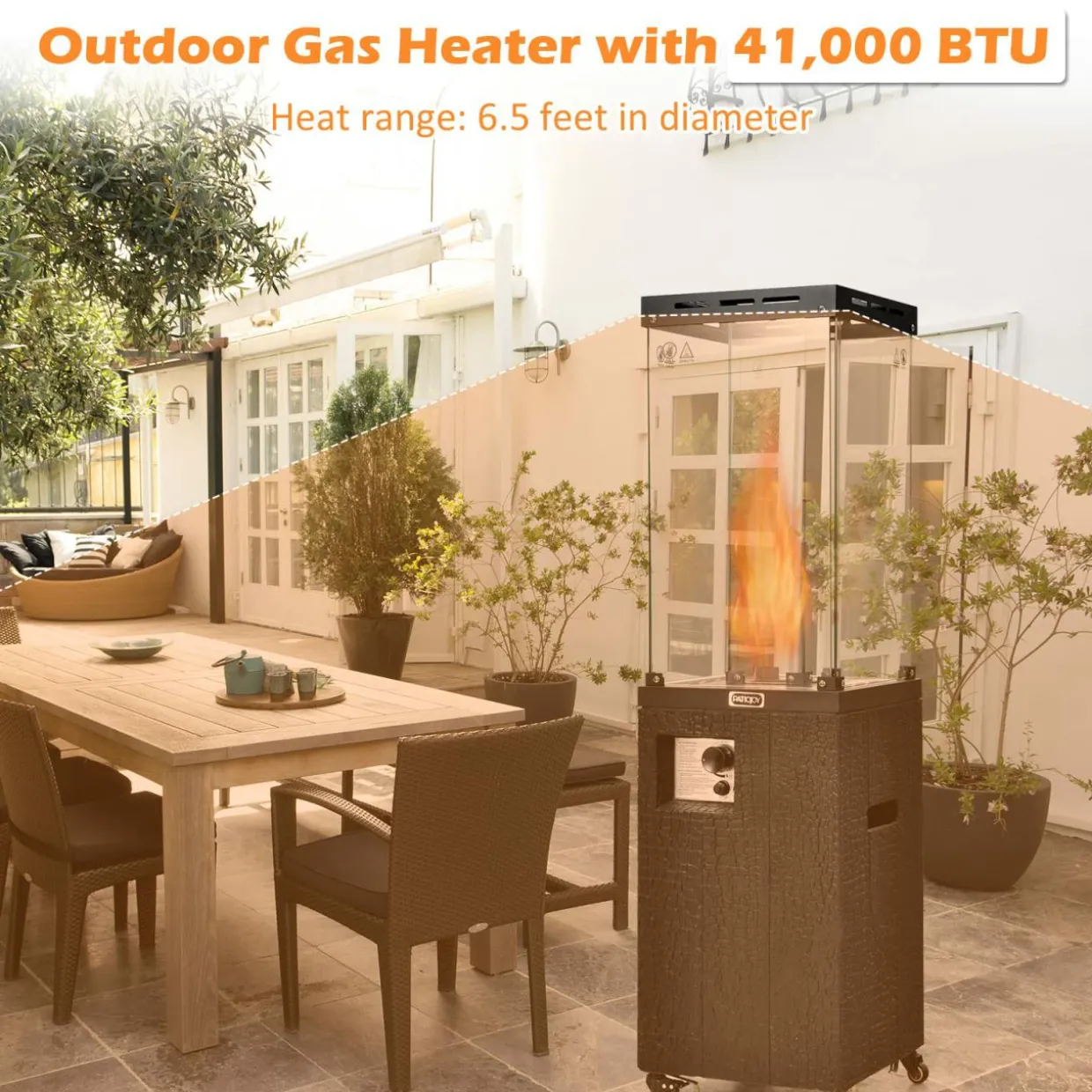 Tangkula 41,000 BTU Propane Patio Heater with Waterproof Cover, Outdoor Heater with Lockable Wheels