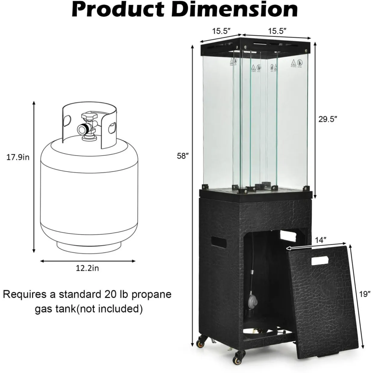 Tangkula 41,000 BTU Propane Patio Heater with Waterproof Cover, Outdoor Heater with Lockable Wheels