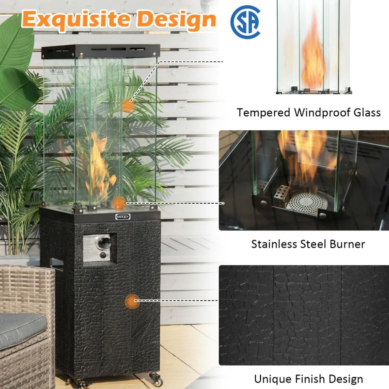 Tangkula 41,000 BTU Propane Patio Heater with Waterproof Cover, Outdoor Heater with Lockable Wheels