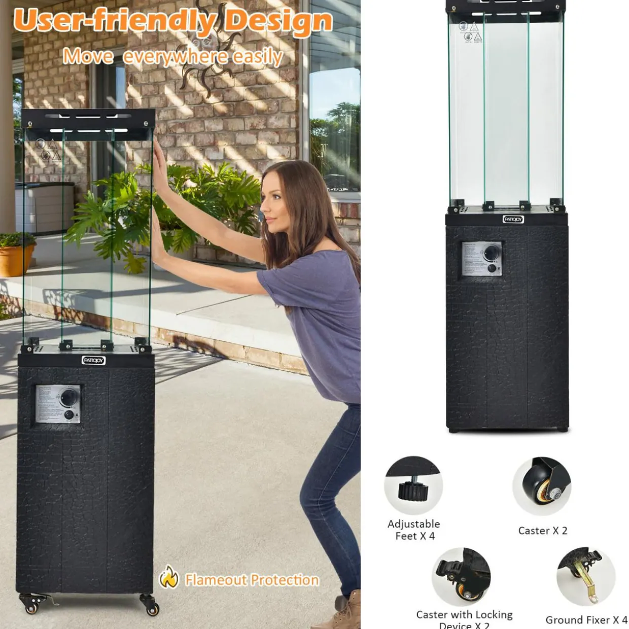 Tangkula 41,000 BTU Propane Patio Heater with Waterproof Cover, Outdoor Heater with Lockable Wheels