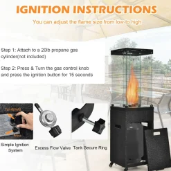 Tangkula 41,000 BTU Propane Patio Heater with Waterproof Cover, Outdoor Heater with Lockable Wheels