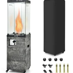 Tangkula 41,000 BTU Propane Patio Heater with Waterproof Cover, Outdoor Heater with Lockable Wheels
