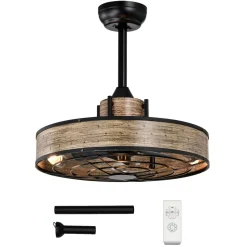 Tangkula 20" Caged Ceiling Fan with Light, Enclosed Ceiling Fan