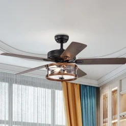 Tangkula 52'' Ceiling Fan Lights with Remote Control, Ceiling Lighting Fan with 5 Blades & Bubble Glass Shade