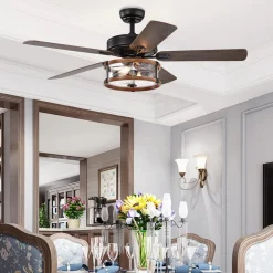 Tangkula 52'' Ceiling Fan Lights with Remote Control, Ceiling Lighting Fan with 5 Blades & Bubble Glass Shade