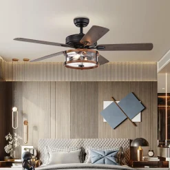 Tangkula 52'' Ceiling Fan Lights with Remote Control, Ceiling Lighting Fan with 5 Blades & Bubble Glass Shade