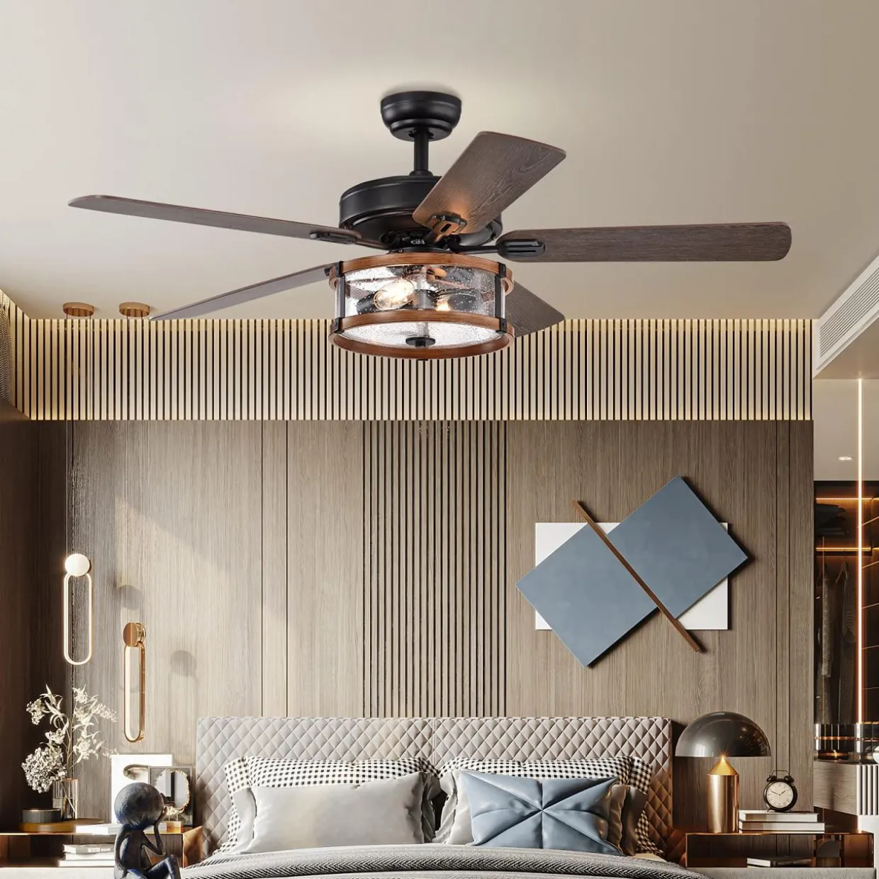 Tangkula 52'' Ceiling Fan Lights with Remote Control, Ceiling Lighting Fan with 5 Blades & Bubble Glass Shade