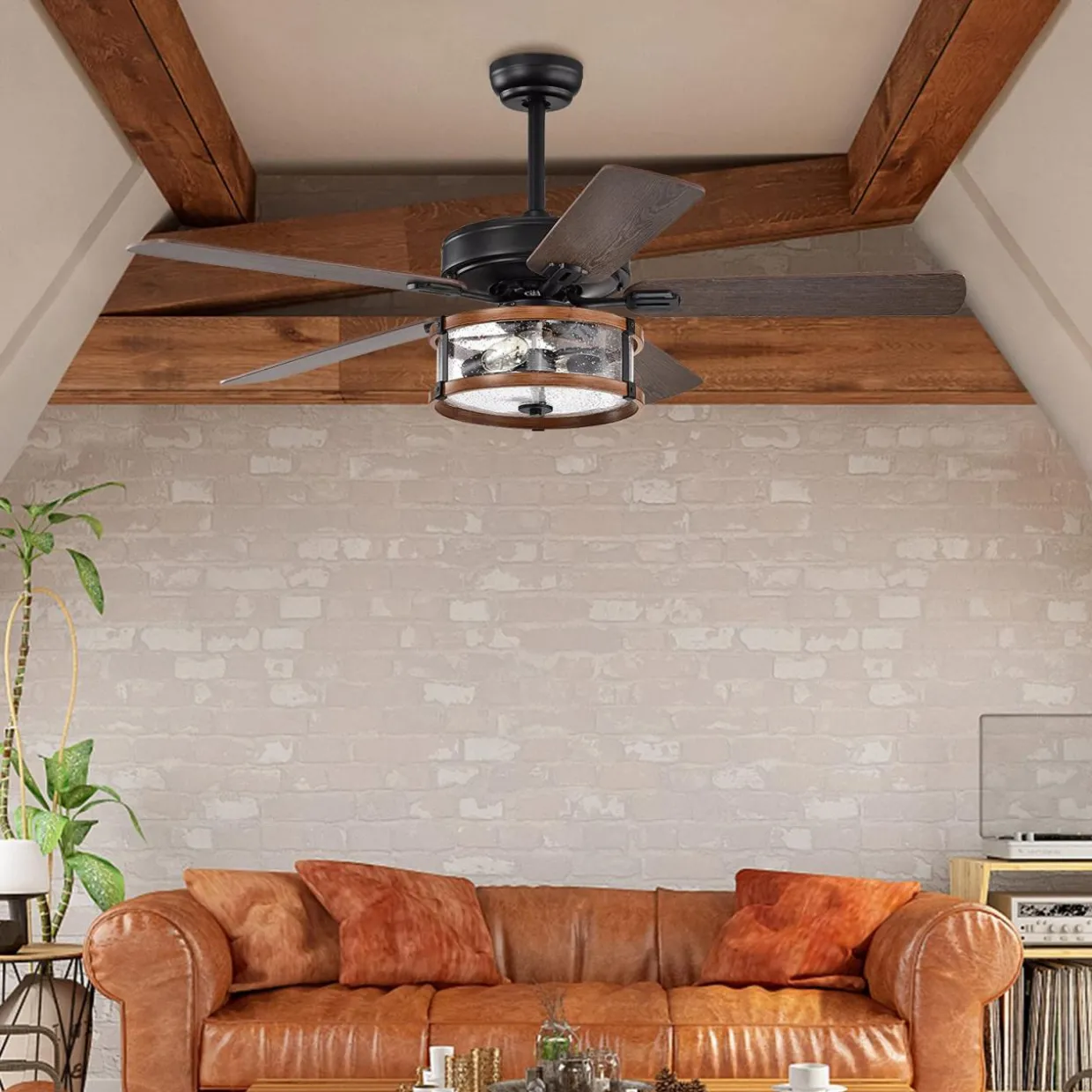 Tangkula 52'' Ceiling Fan Lights with Remote Control, Ceiling Lighting Fan with 5 Blades & Bubble Glass Shade