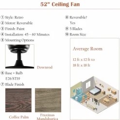 Tangkula 52'' Ceiling Fan Lights with Remote Control, Ceiling Lighting Fan with 5 Blades & Bubble Glass Shade