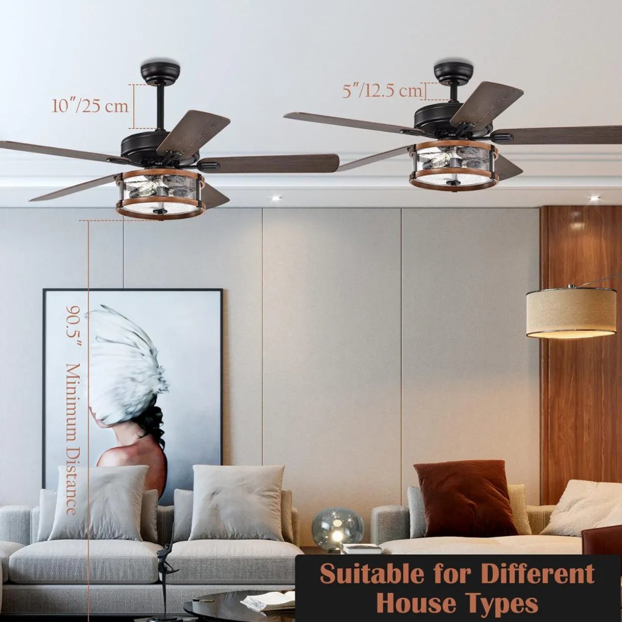 Tangkula 52'' Ceiling Fan Lights with Remote Control, Ceiling Lighting Fan with 5 Blades & Bubble Glass Shade