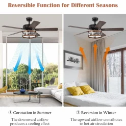 Tangkula 52'' Ceiling Fan Lights with Remote Control, Ceiling Lighting Fan with 5 Blades & Bubble Glass Shade