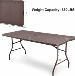 Tangkula 6' Center Folding Table Portable Rattan Design Indoor Outdoor Use with Carrying Handle