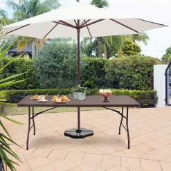 Tangkula 6' Center Folding Table Portable Rattan Design Indoor Outdoor Use with Carrying Handle