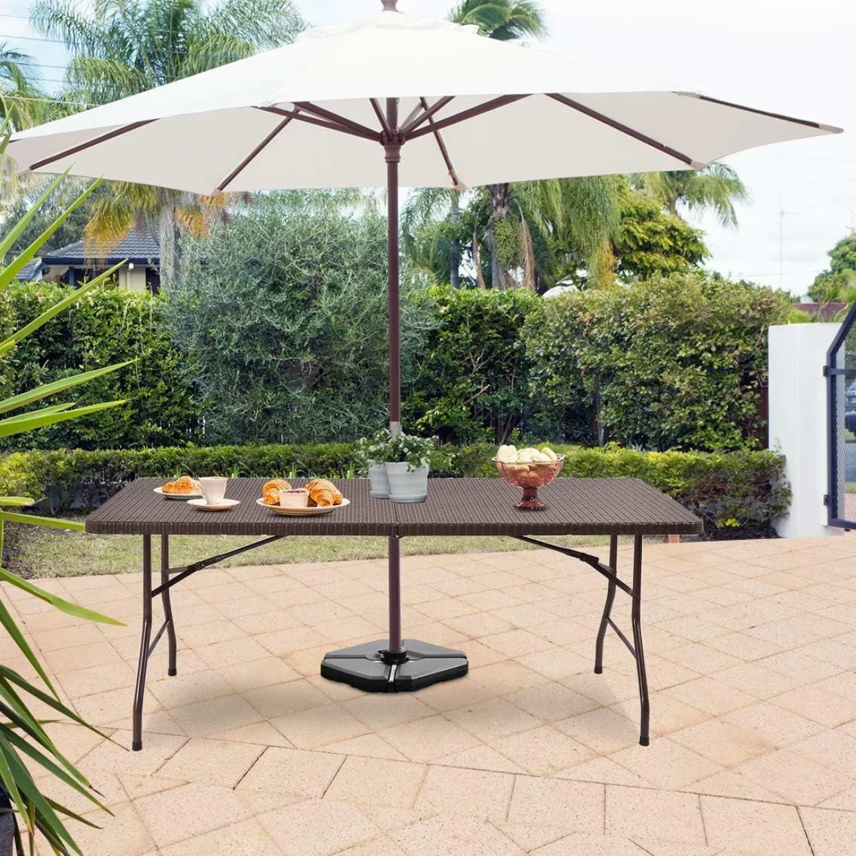 Tangkula 6' Center Folding Table Portable Rattan Design Indoor Outdoor Use with Carrying Handle