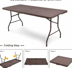 Tangkula 6' Center Folding Table Portable Rattan Design Indoor Outdoor Use with Carrying Handle