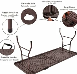 Tangkula 6' Center Folding Table Portable Rattan Design Indoor Outdoor Use with Carrying Handle