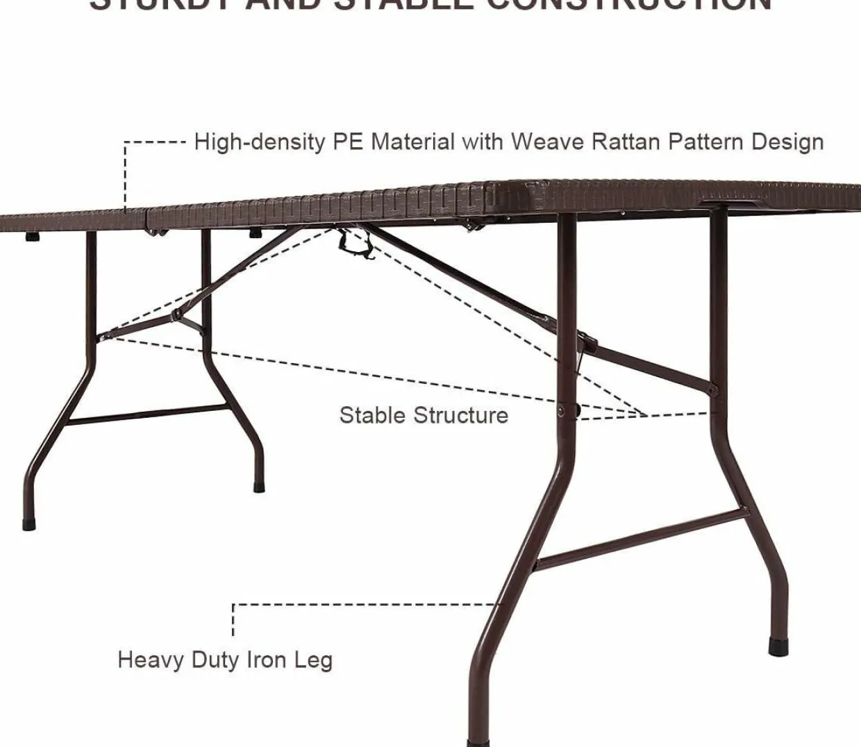 Tangkula 6' Center Folding Table Portable Rattan Design Indoor Outdoor Use with Carrying Handle